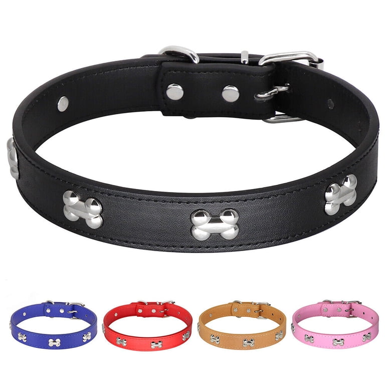 Didog Cute Bone Rivet Studded Dog Cat Collar Soft PU Leather