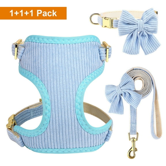 Didog Cute Bowknot Dog Collar and Soft Walking Harness and 5ft Leash set for Extra Small and Small Breeds Shih Tzu Yorkshire