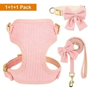 Didog Cute Bowknot Dog Collar and Soft Walking Harness and 5ft Leash set for Extra Small and Small Breeds Shih Tzu Yorkshire