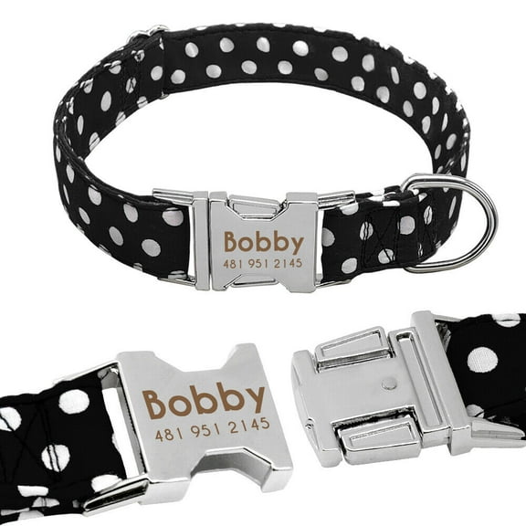 Didog Cute Polka Dots Personalised Dog Collar Metal Name ID Tag Engraved Adjustable