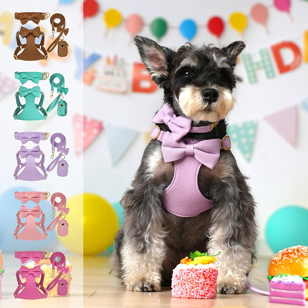 Didog Cute Small Dog Vest Harness & Collar & Leash & Poo Bag Holder set for Puppy Cats Pet Yorkie