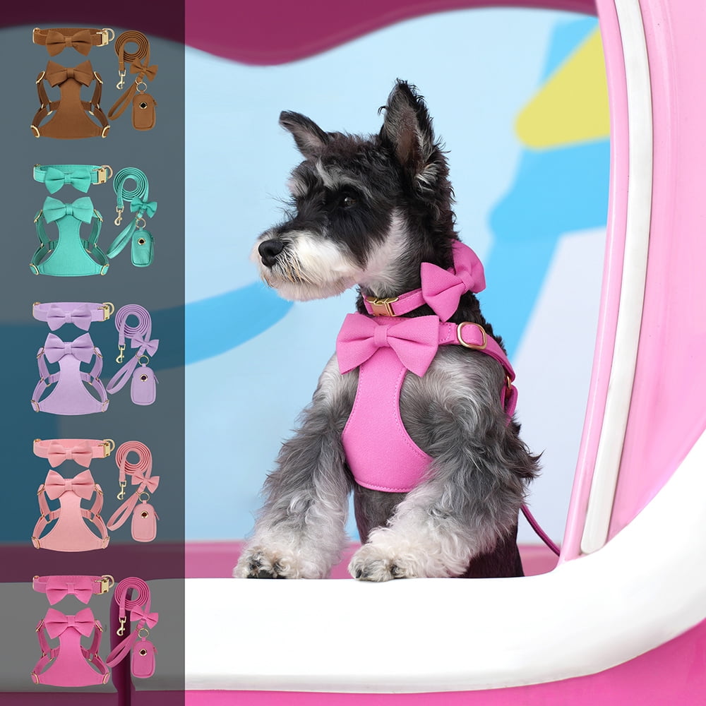 Didog Cute Small Dog Vest Harness & Collar & Leash & Poo Bag Holder set for Puppy Cats Pet Yorkie
