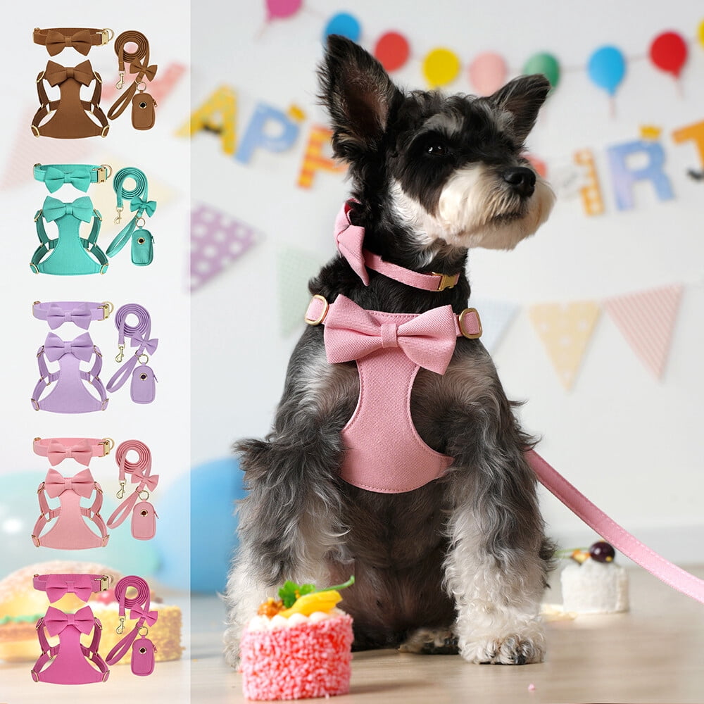 Didog Cute Small Dog Vest Harness & Collar & Leash & Poo Bag Holder set for Puppy Cats Pet Yorkie