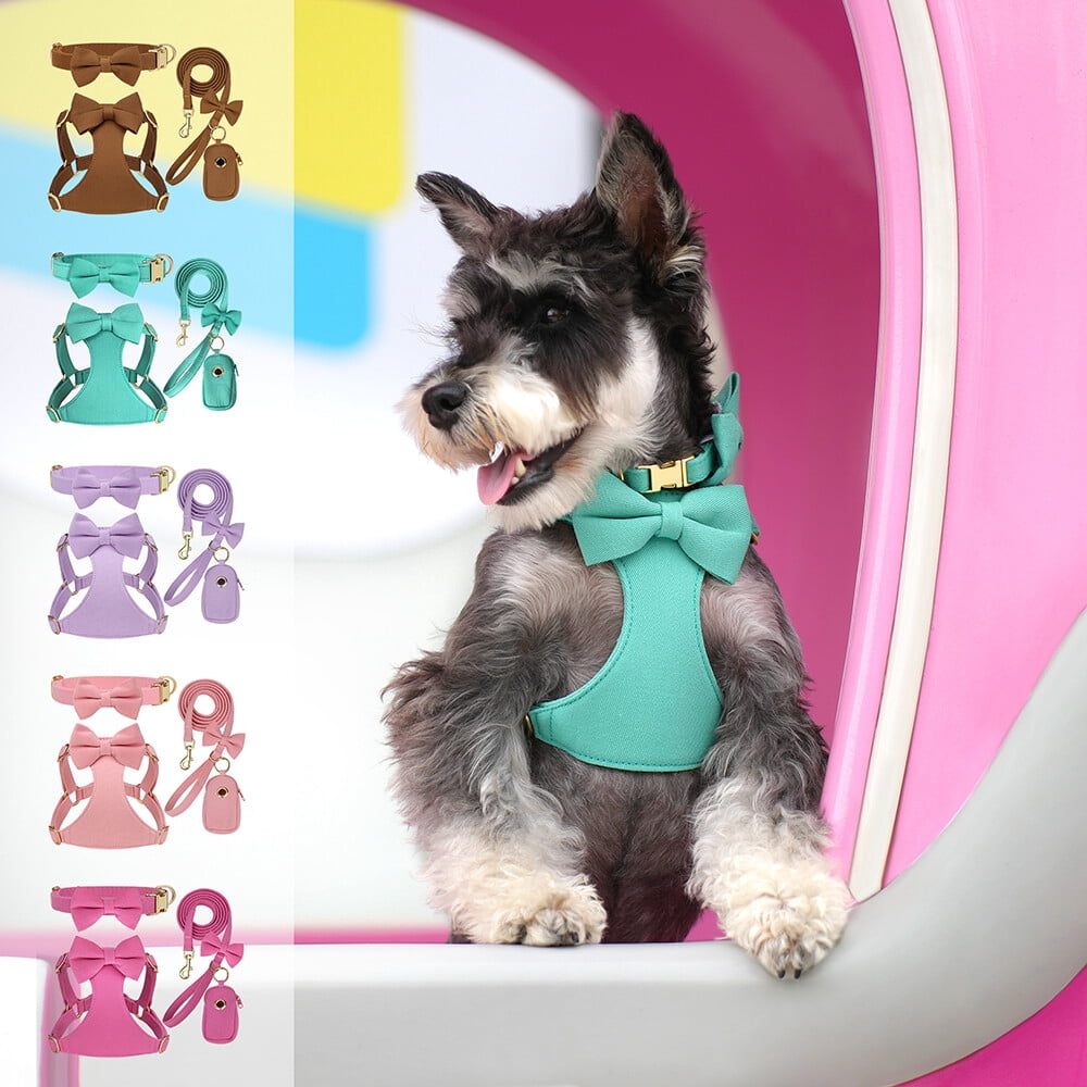 Didog Cute Small Dog Vest Harness & Collar & Leash & Poo Bag Holder set for Puppy Cats Pet Yorkie