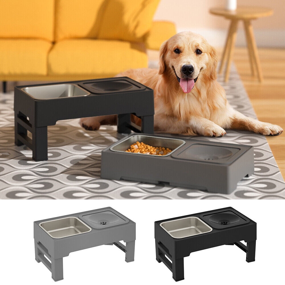 Didog Elevated Adjustable Double Bowl Dog Cat Food & Water Feeder Elevated Raised Stand Feeding
