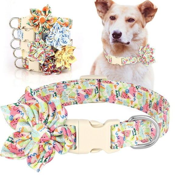 Didog Fabric Dog Collar with Removable Flower Adjustable for Small Medium Large Dogs