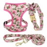 Didog Floral Dog Collar & Harness & Leash Set with Custom Personalized Name Engraved