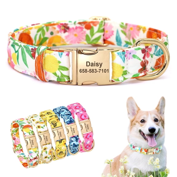 Didog Floral Nylon Customized Dog Collar Pet Puppy Personalized Name Number Engraved