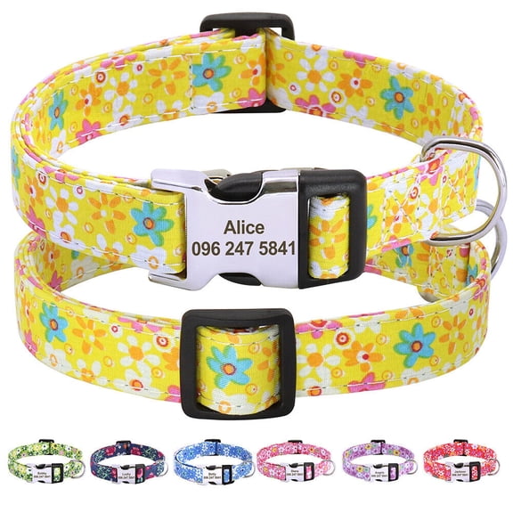 Didog Floral Personalized Dog Collar Soft Padded Nylon with Custom Engraved ID Buckle