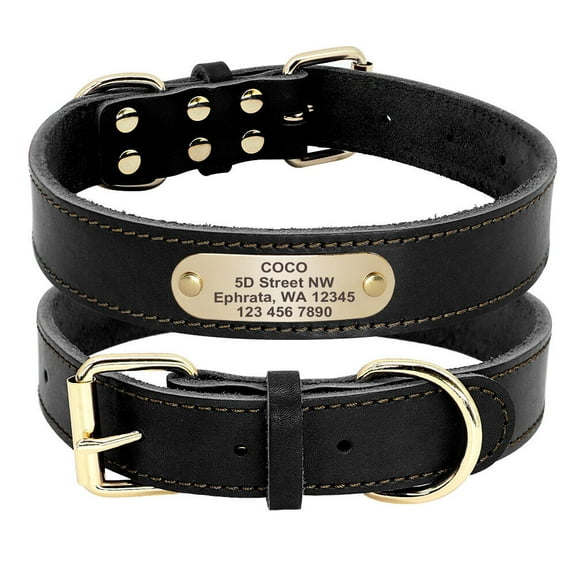 Didog Genuine Leather Personalized Dog Collar with Custom Name ID Tag Free Engraving