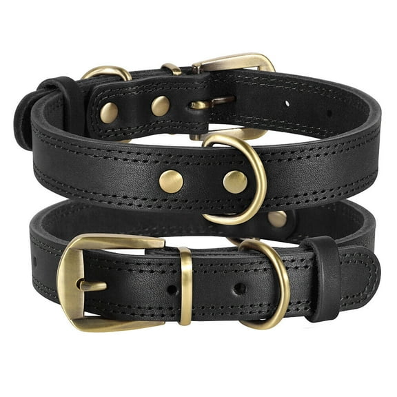 Didog Genuine Leather Pet Dog Collars Heavy Duty Adjustable High Quality Brass Buckle Black Brown