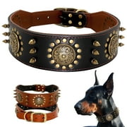 Didog Genuine Leather Spiked Studded Medium Large Dog Collar- Heavy Duty Pet Collars Wide Adjustable Rivet Neck Strap Pitbull MastiffBlack,L