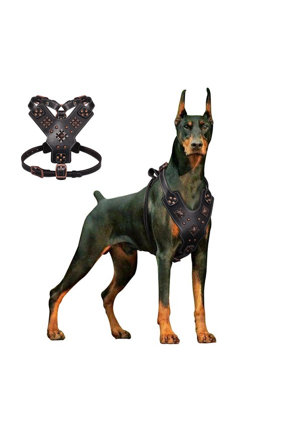 Genuine Leather Spiked Studded Retro Dog Harness Heavy Duty Training Pet Vest for Medium Large Dogs