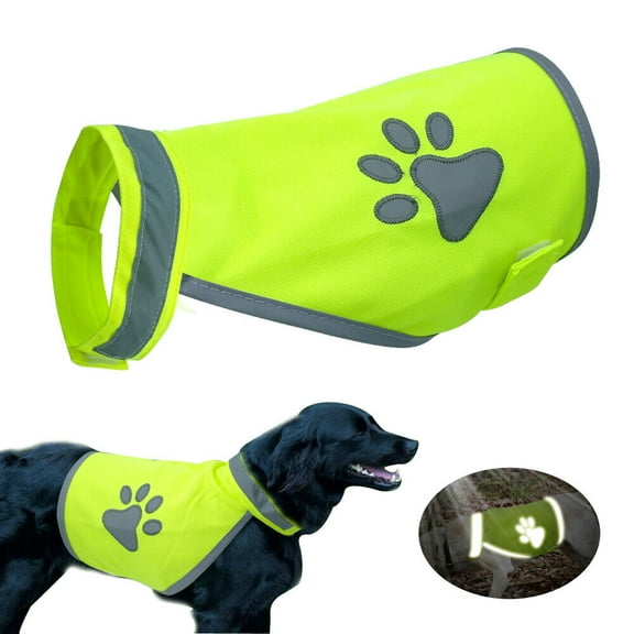 Didog High Visibility Dog Safety Vest Reflective Hi Vis Jacket Coat Paw Print Harness----Adjustable Gear Fluorescent Dog Clothes Soft Jacket Small Large Dogs