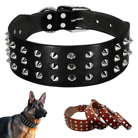 Didog Leather Dog Collar Studded Rivet Adjustable Heavy Duty for Small Medium Large Dogs Rottweiler Pitbull Black Brown