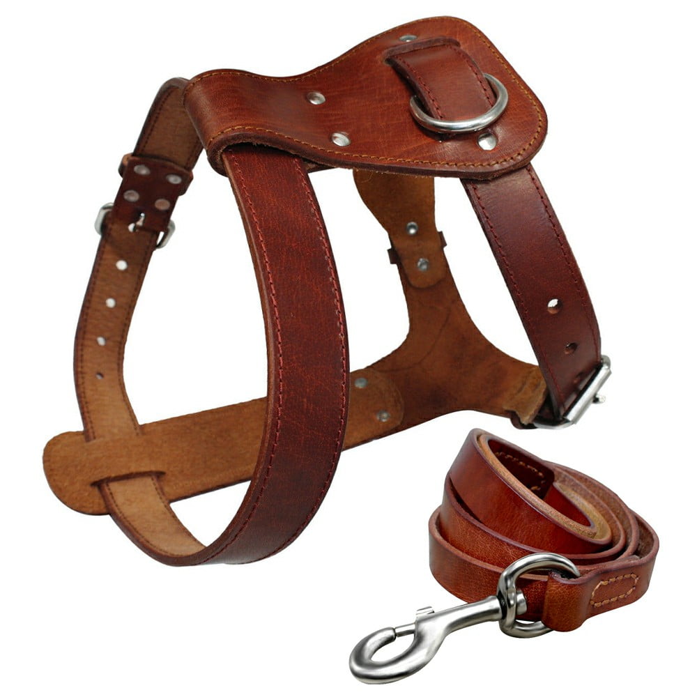 Didog Leather Dog Harness and Leash Genuine Leather for Large Dogs Pitbull Bulldog
