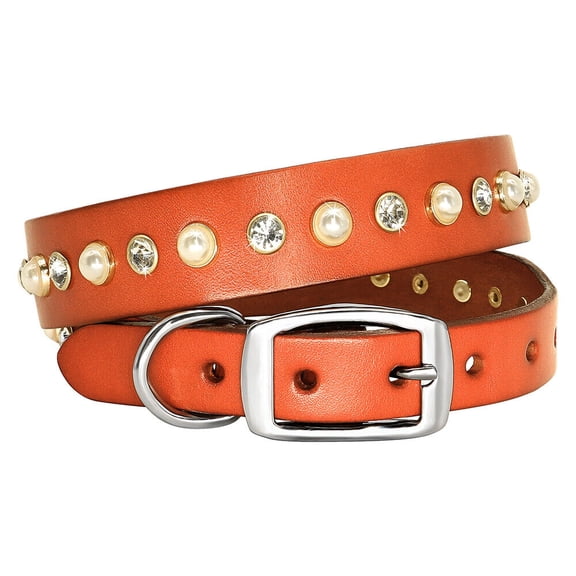 Didog Luxury Bling Rhinestones & Pearls Pet Dog Collar Genuine Leather for Small Dogs Puppy Cat