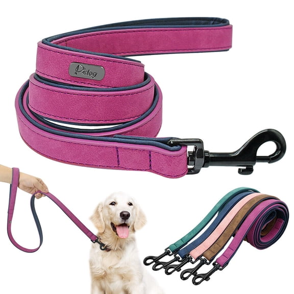 Didog New 4ft Heavy Duty Leather Dog Leash Pet Training Leashes with Soft Padded Handle for Medium Large Dogs 5 Color