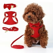 Didog No Pull Small Dog Cat Harness Collar Leash Set Cute Bowtie Classic Plaid Fabric Adjsutable