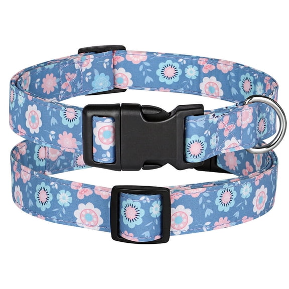 Didog Nylon Dog Collar Floral Flower Pattern Pet Collars Adjustable Padded for Small Medium Large Dogs