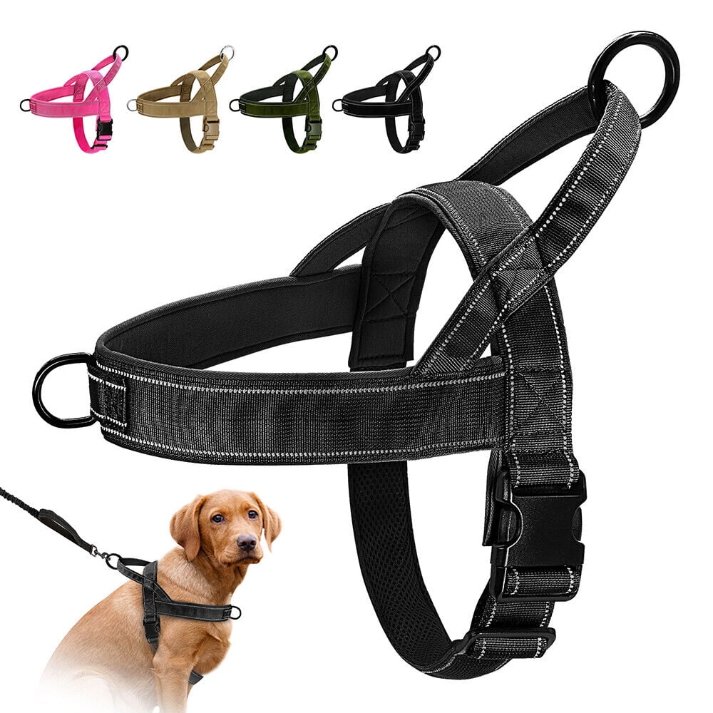 Didog Nylon No Pull Pet Dog Harness Reflective Front Clip Pet Walking Vest with Handle Black/Hot Pink/Brown/Green  For Medium Large Dogs