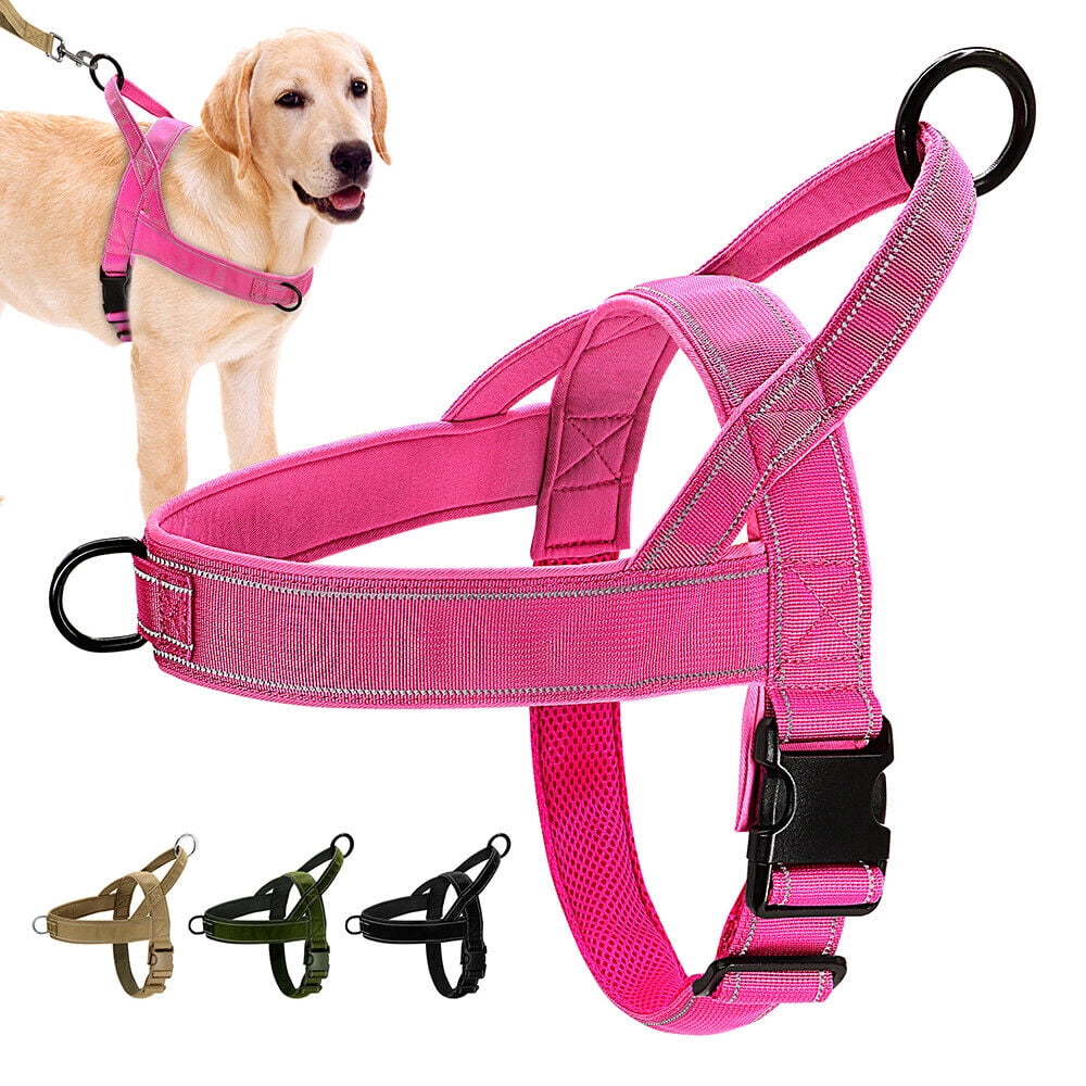 Didog Nylon No Pull Pet Dog Harness Reflective Front Clip Pet Walking Vest with Handle Black/Hot Pink/Brown/Green  For Medium Large Dogs