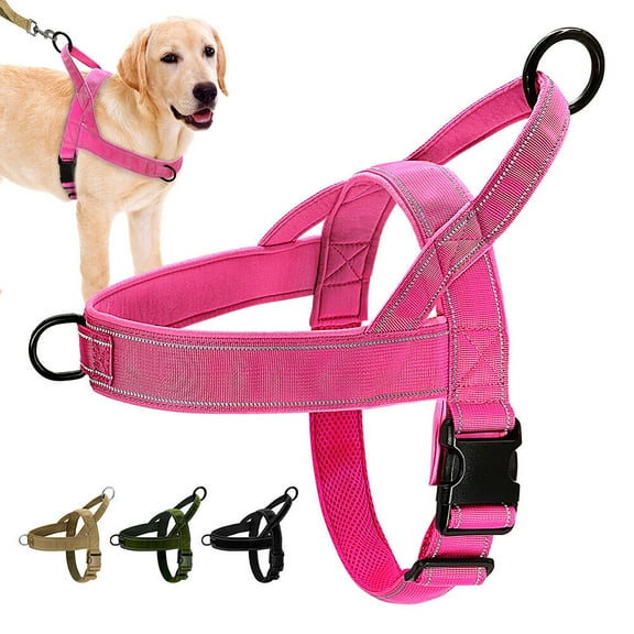 Didog Nylon No Pull Pet Dog Harness Reflective Front Clip Pet Walking Vest with Handle Black/Hot Pink/Brown/Green For Medium Large Dogs