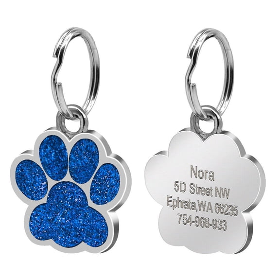 Didog Paw Glitter Personalized Dog Tags Engraved Cat Puppy Pet ID Name Collar Tag Disc with Bell
