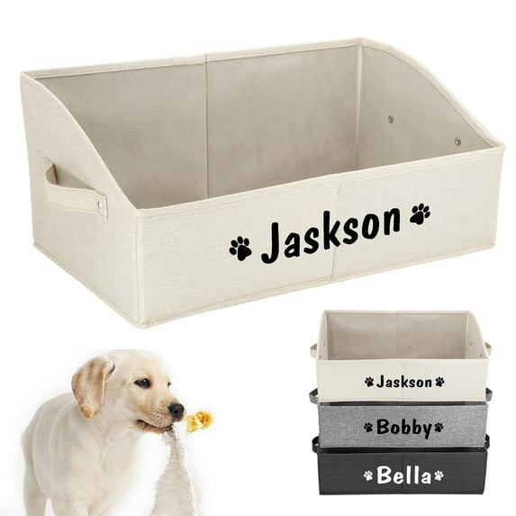 Didog Personalised Dog Storage Box Pet Toy Basket Bin Home Organizer Print Name with Handle