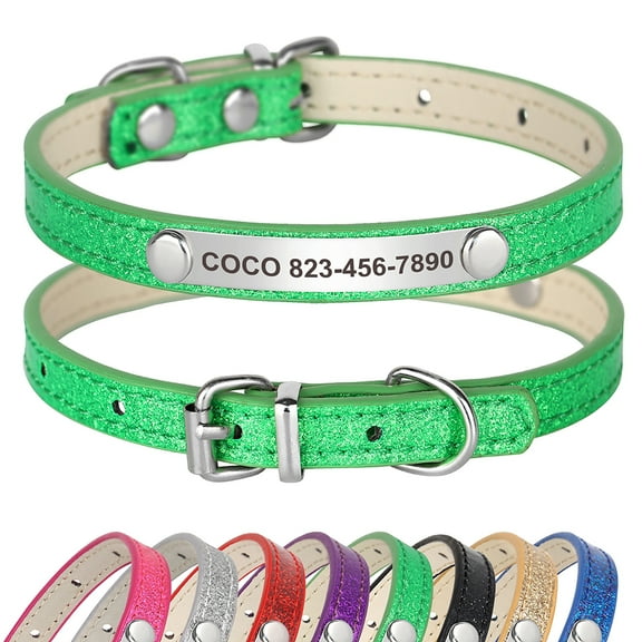 Didog Personalised Small Dog Puppy Cat Collar Bling Glitter Soft Leather Engraved Name