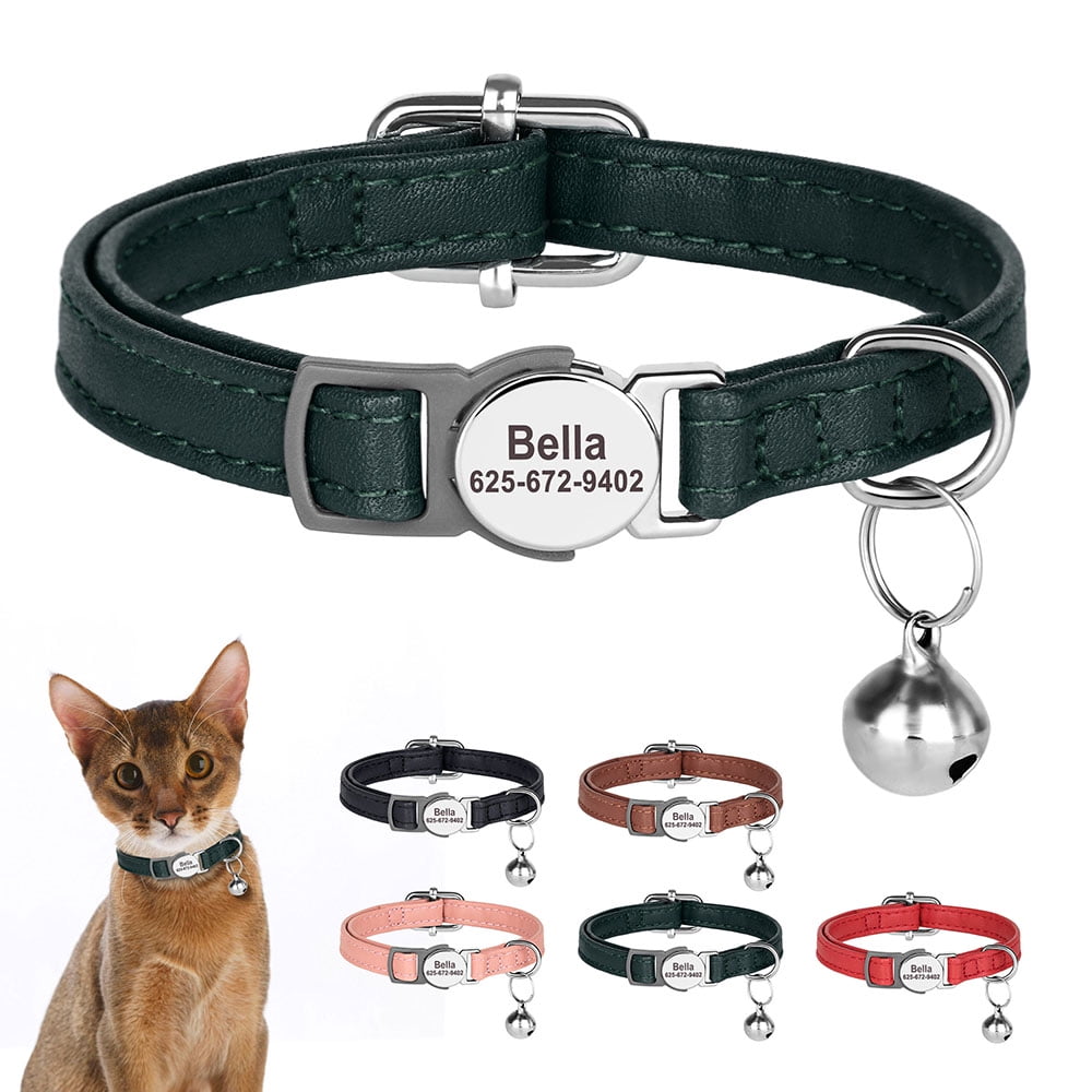 Unbranded Personalized Pet Accessories Personalized Pet Collar & ID Tag Set - Engraved Name, Adjustable Leather, Bell Included Engraved Dog Cat Collar Leather - Foto 7