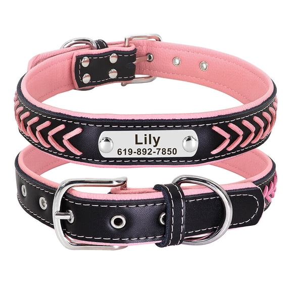 Didog Personalized Braided Leather Dog Cat Collar Engraved Dog Pet ID Name Collar Adjustable for Small - Large Dogs Blue/Red/Pink/Yellow/Purple/Hot Pink