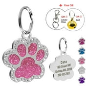 Didog Personalized Dog Cat Puppy Kitten Tags Engraved Puppy Pet ID Name Collar Tag Bling Paw Glitter free Lobster Clasp +free Bell