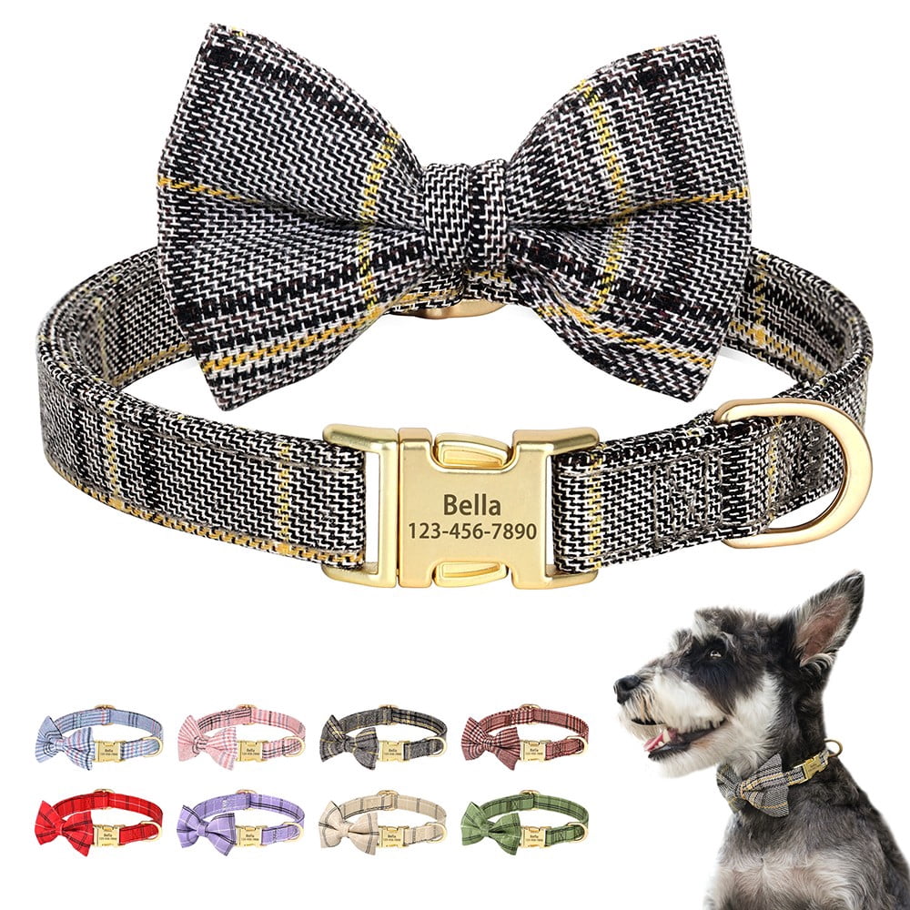 Didog Personalized Dog Collar Cute Bow Tie Custom Pet Name Engraved ...