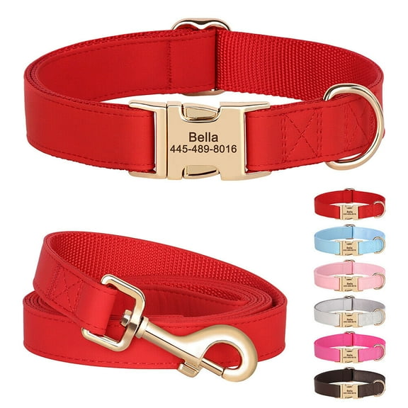 Didog Personalized Dog Collar and Lead Leash Custom Name Number ID Engraved Nylon S-L