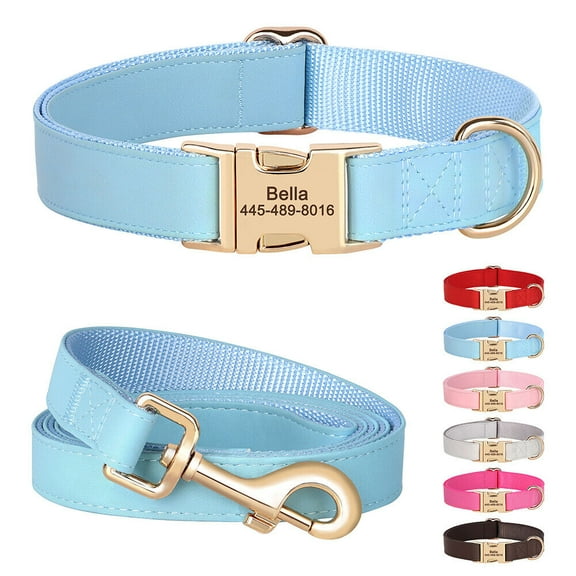 Didog Personalized Dog Collar and Lead Leash Custom Name Number ID Engraved Nylon S-L