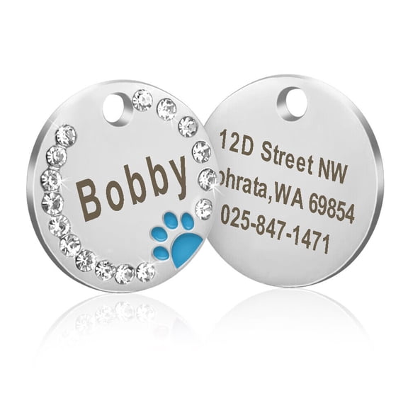 Didog Personalized Dog Tags Paw Rhinestone Pet Cat ID Name Tag Engraved Free Hair Bows