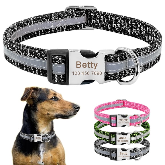 Didog Personalized Reflective Webbing Dog Collars Custom Pet Name Plate ID Tag S/M/L