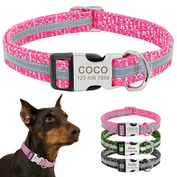 Didog Personalized Reflective Webbing Dog Collars Custom Pet Name Plate ID Tag S/M/L