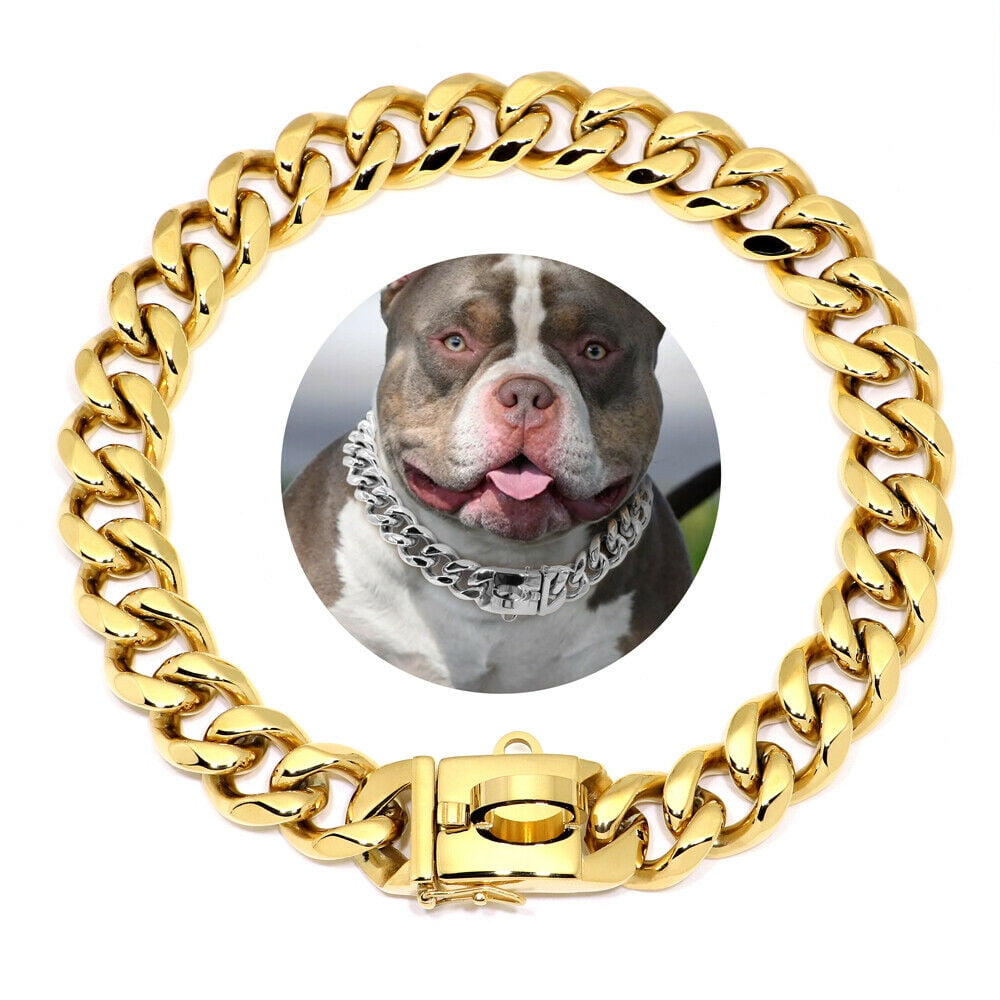 Personalised Dog Chain Collar Heavy Duty Gold Pet Choker Collar Stainless  Steel