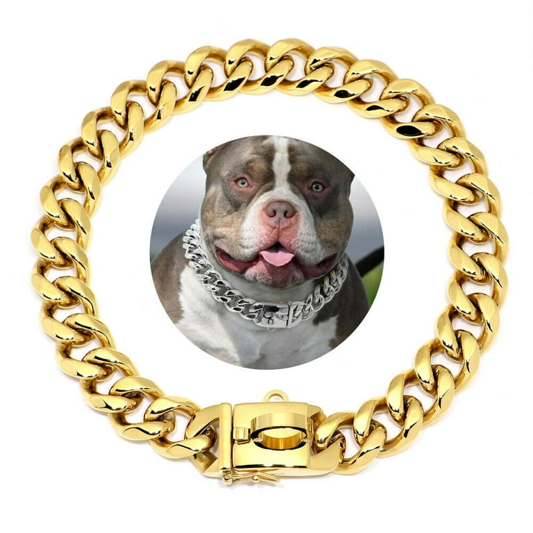 Heavy Duty Chain Dog Collar for Large Dogs Stainless Steel Choker Gold  Pitbull