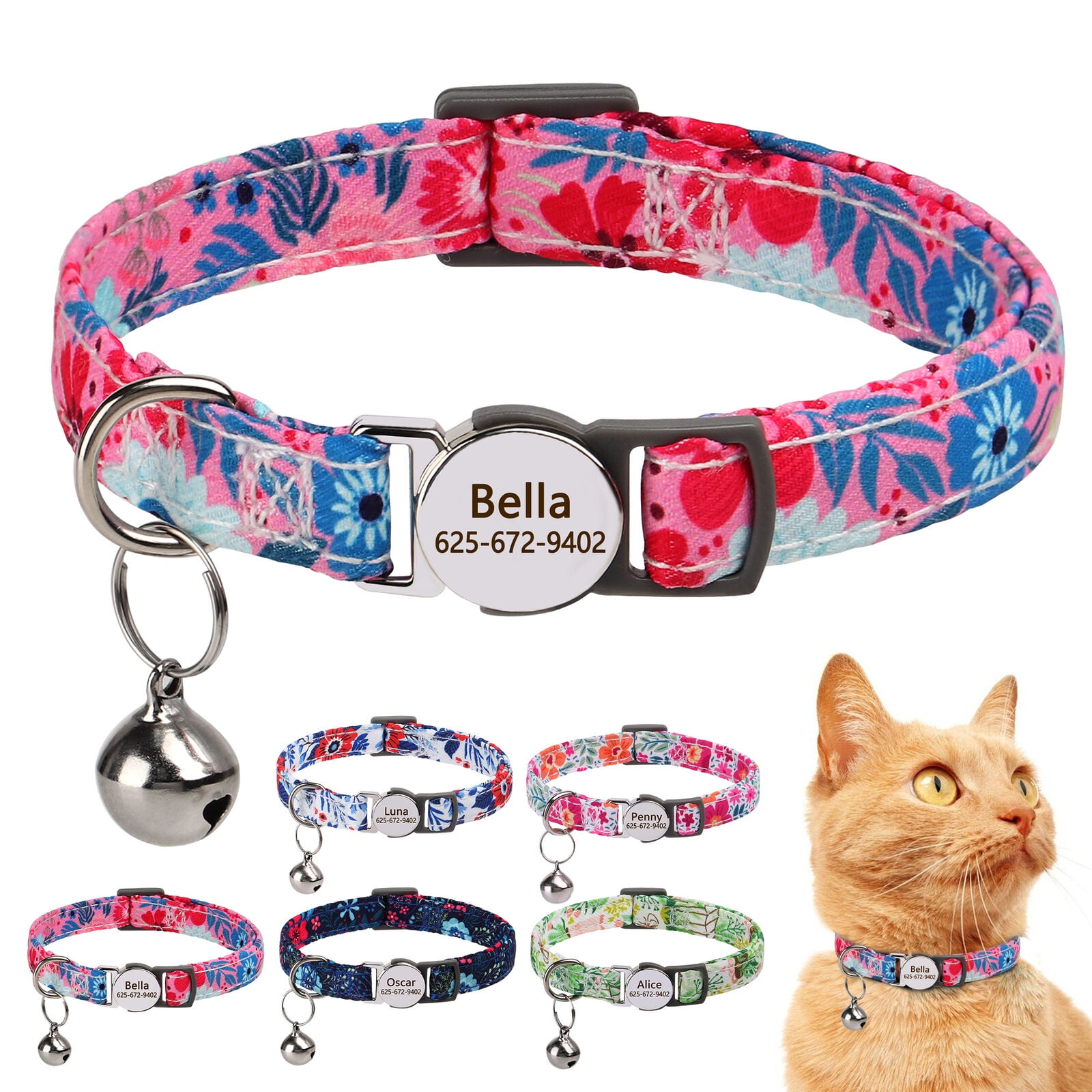 Didog Printed Personalized Cat Collar Adjustable Kitten Collars With Anti lost ID Tag Walmart