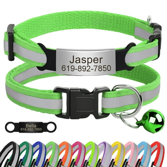 Didog Reflective Nylon Kitten Cat Collar Personalized Pet Name Tag for Puppy with Bell