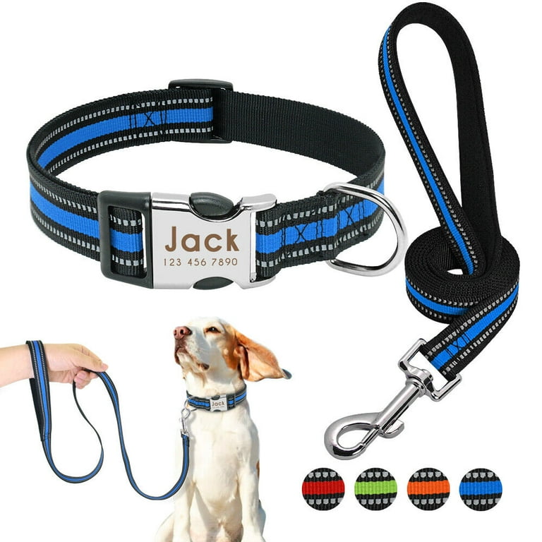 Didog Reflective Nylon Personalized Dog Collar and Leash Pet ID