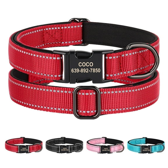 Didog Reflective Nylon Personalized Pet Dog Collar Soft Padded Name Number ID Engraved