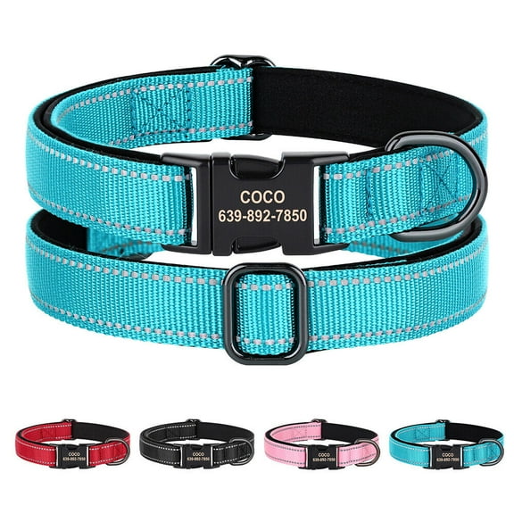 Didog Reflective Nylon Personalized Pet Dog Collar Soft Padded Name Number ID Engraved