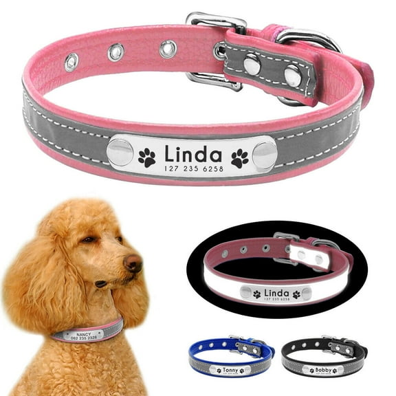 Didog Reflective Personalized Leather Small Medium Dogs Leather Collar Custom ID Tag Engraved
