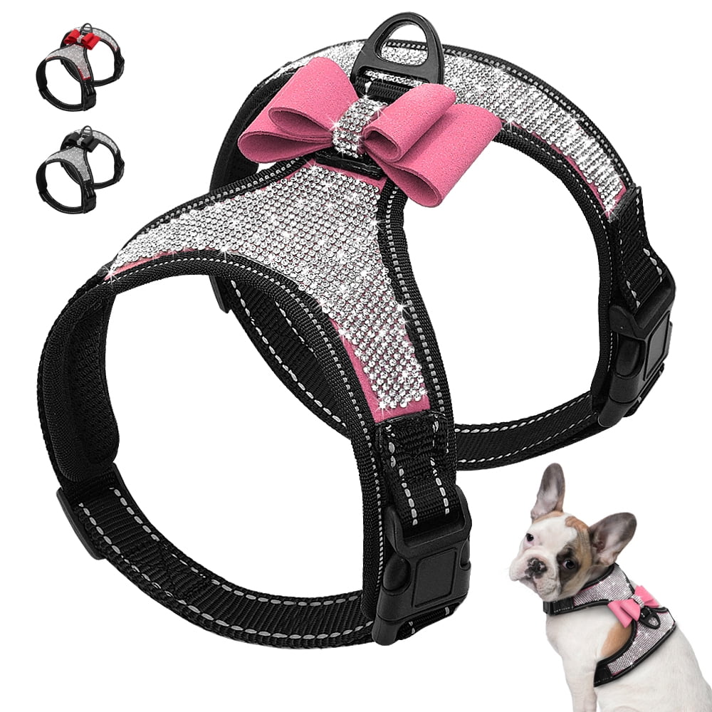 Didog Rhinestone Dog Harness Reflective Bling Nylon Dog Vest with