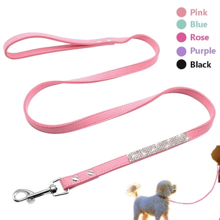 Didog Shiny Bling Rhinestone Pet Puppy Dog Leash Soft Suede Leather for Chihuahua Pink
