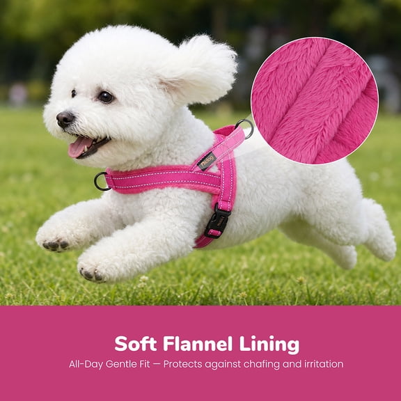 Didog Soft Flannel Padded No-Pull Dog Harness, Reflective Escape-Proof Vest, Quick-Fit Adjustable Strap for Safe Walking, Training & Outdoor Adventures(Hot Pink,XS)